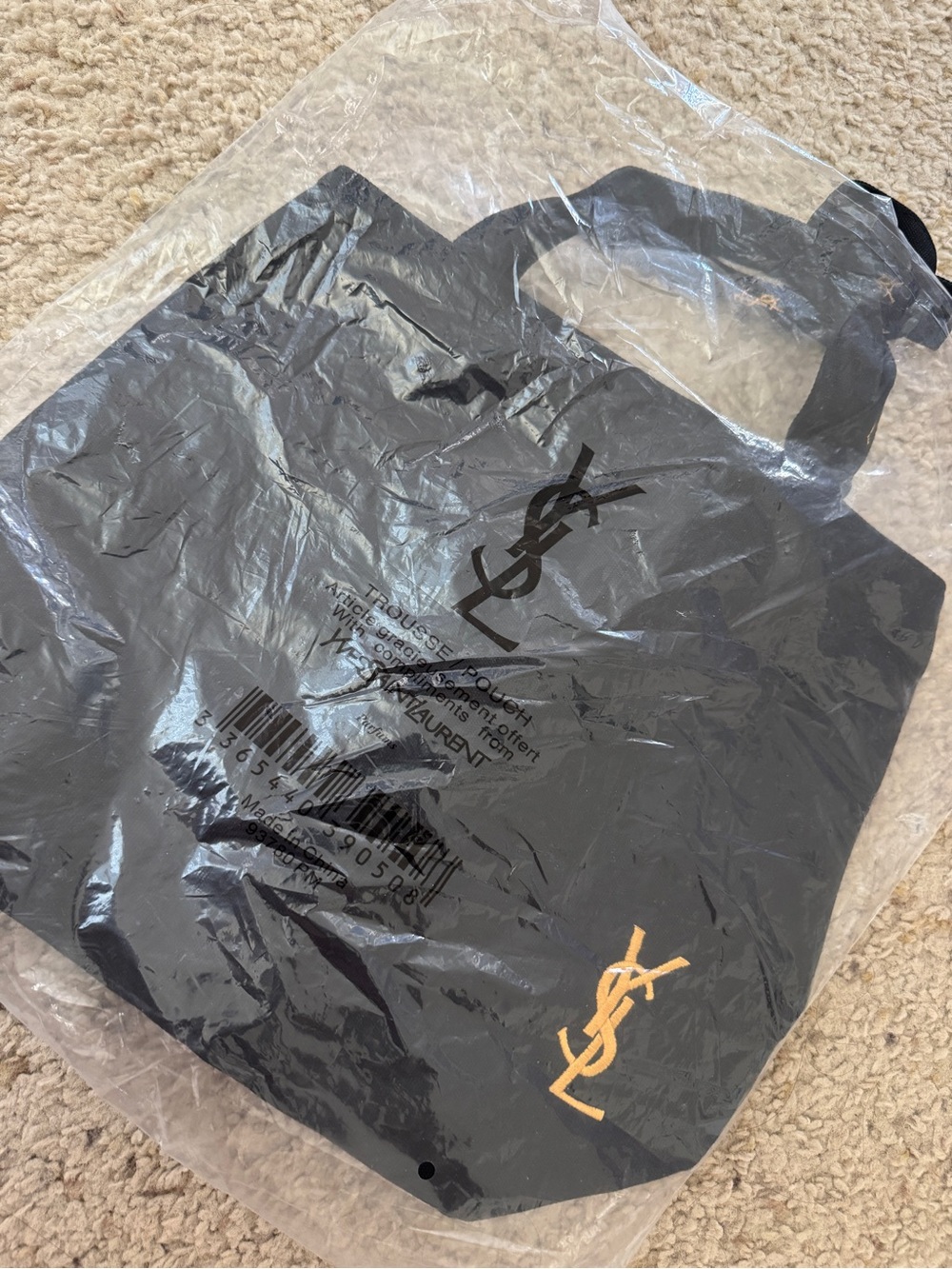 Saint Laurent Black Canvas Tote with Gold YSL Logo - Picture 3 of 5